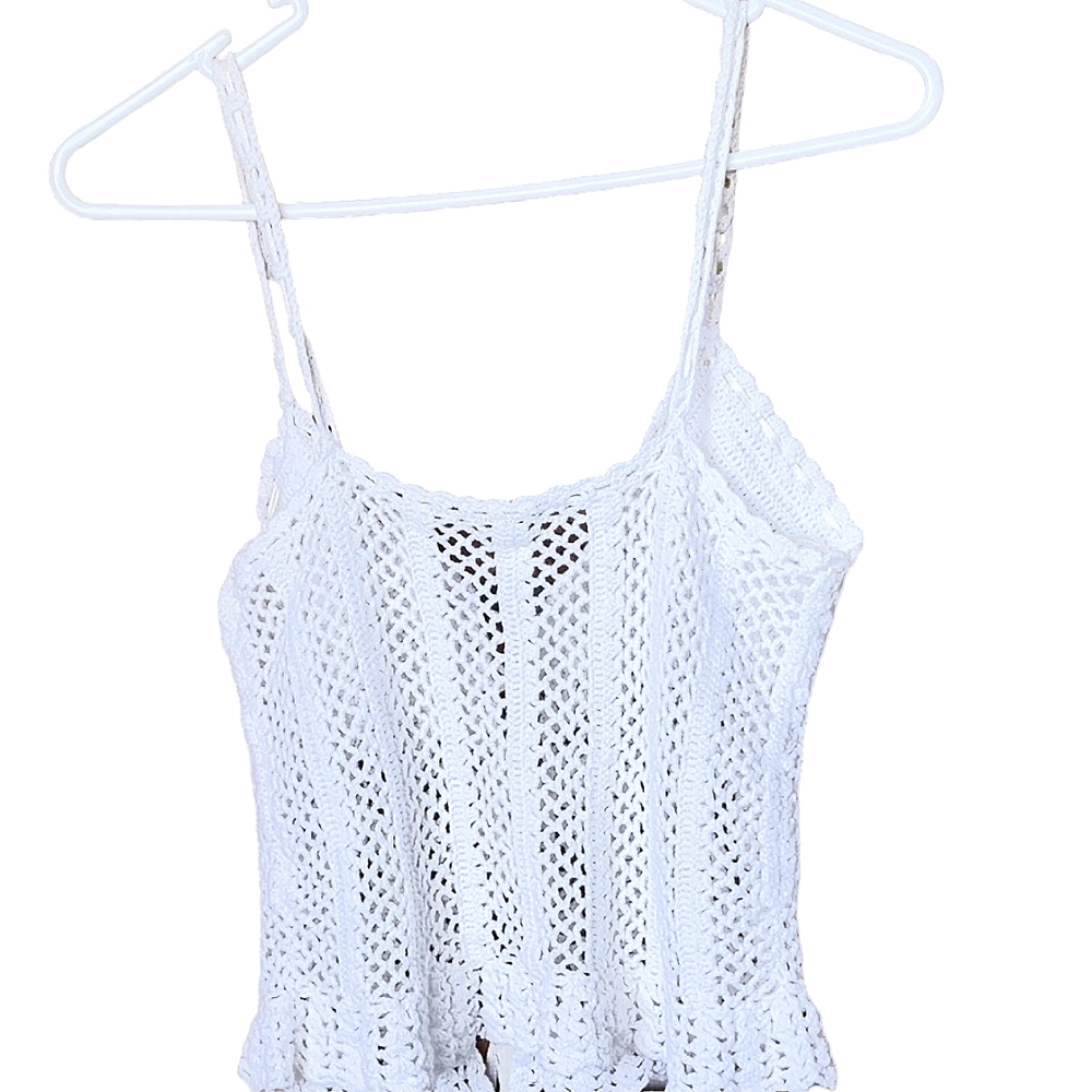 Y2K boho top loose knit lace-up white singlet size 10 - Picture 8 of 10